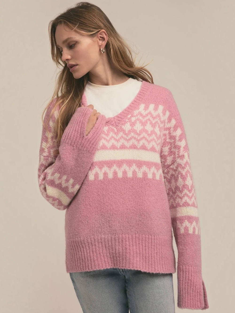 Favorite Daughter The Winter William Fairisle Sweater in Pink Size Small